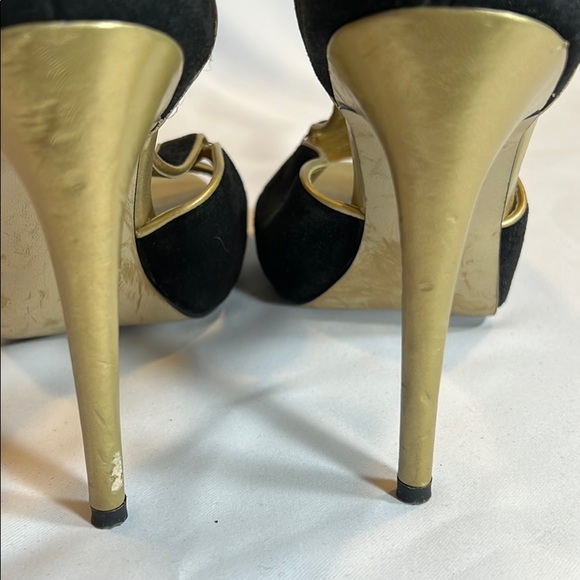 Gorgeous Vintage Suede & Gold Leather Platforms - Picture 2 of 4